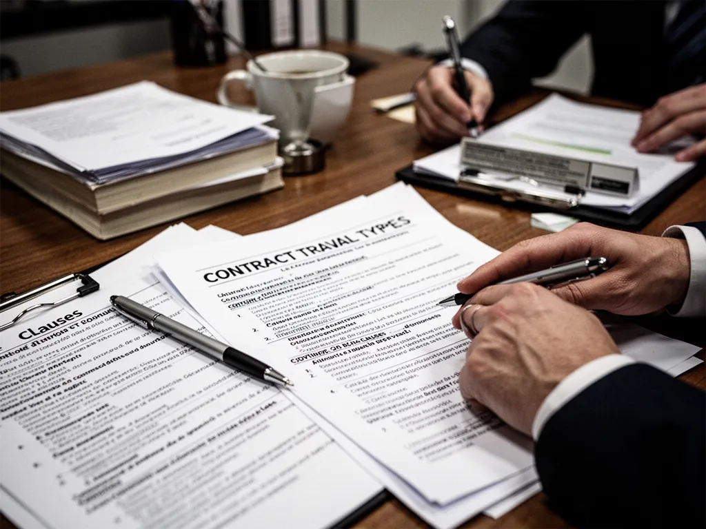 Main signant un document de contrat de travail sur un bureau