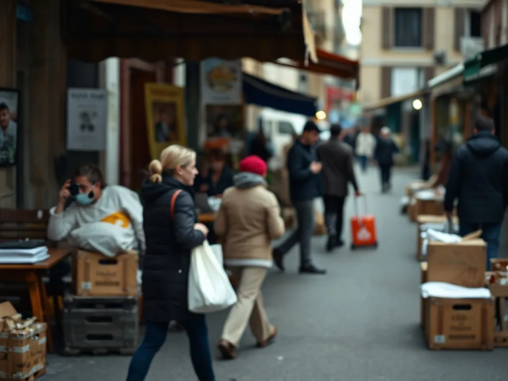 Un candidat en immersion professionnelle observe un poste de travail dans un atelier. Un conseiller France Travail et un employeur échangent à l'arrière-plan.